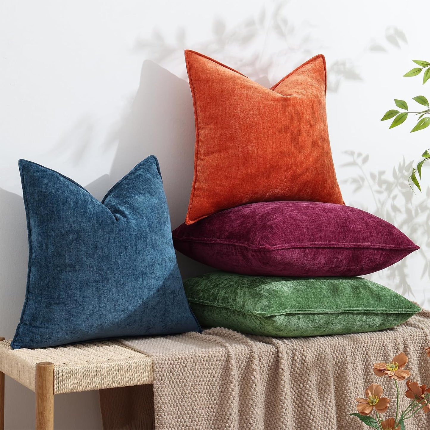 decorUhome Christmas Couch Throw Pillow Covers 20x20 Set of 2, Decorative Soft Euro Neutral Chenille Pillow Covers with Elegant Design for Sofa Bed Living Room Home Decor, Moss Green