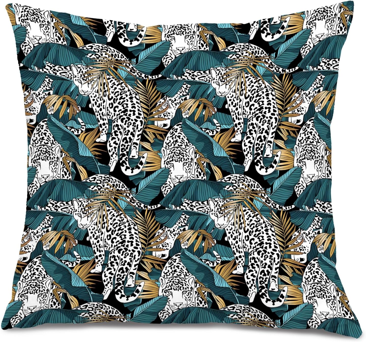 Exotic Tropical Jungle Leopard Print Pillow Covers 18x18, Cheetah Print Room Decor, Tropical Palm Leaf Cheetah Decorative Throw Pillow Covers for Home Bedroom Living Room