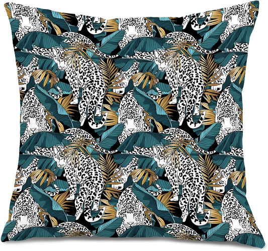 Exotic Tropical Jungle Leopard Print Pillow Covers 18x18, Cheetah Print Room Decor, Tropical Palm Leaf Cheetah Decorative Throw Pillow Covers for Home Bedroom Living Room