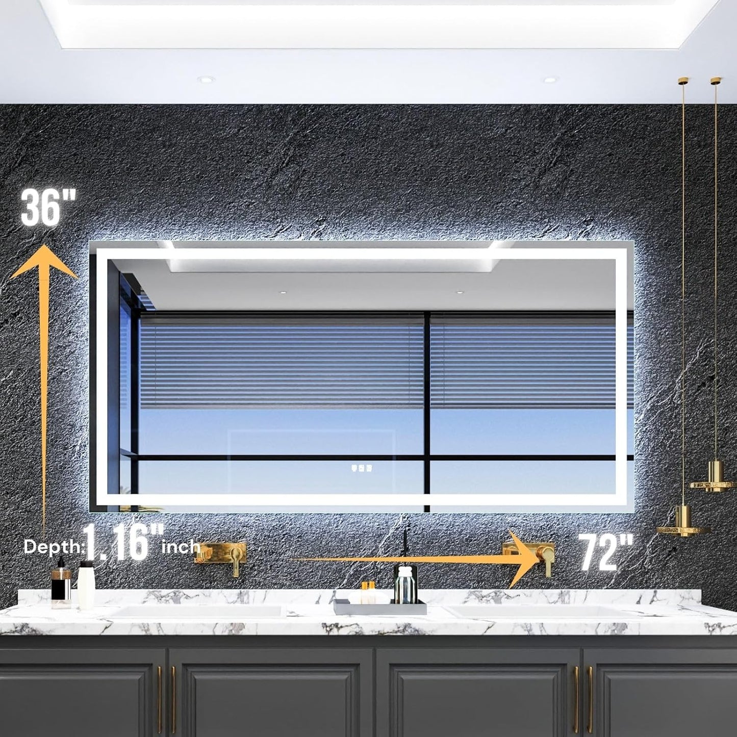 LED Bathroom Mirror 72"x 36",Front Lit and Backlit Bathroom Mirror with Lights,Stepless Dimmable,Anti-Fog, Shatter-Proof, Memory, 3 Colors Lighted Vanity Mirror (Horizontal/Vertical)