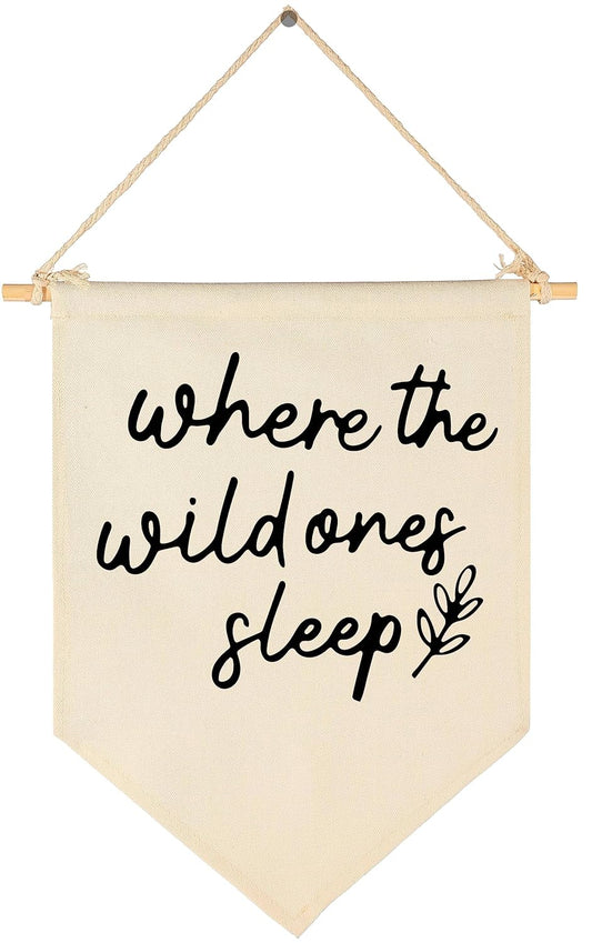 GEANHIL 'Where The Wild Ones Sleep' Natural Beige Banner - Wall Decor Gift for Nursery Bedroom Kids' Room, New Year, Christmas, Birthday