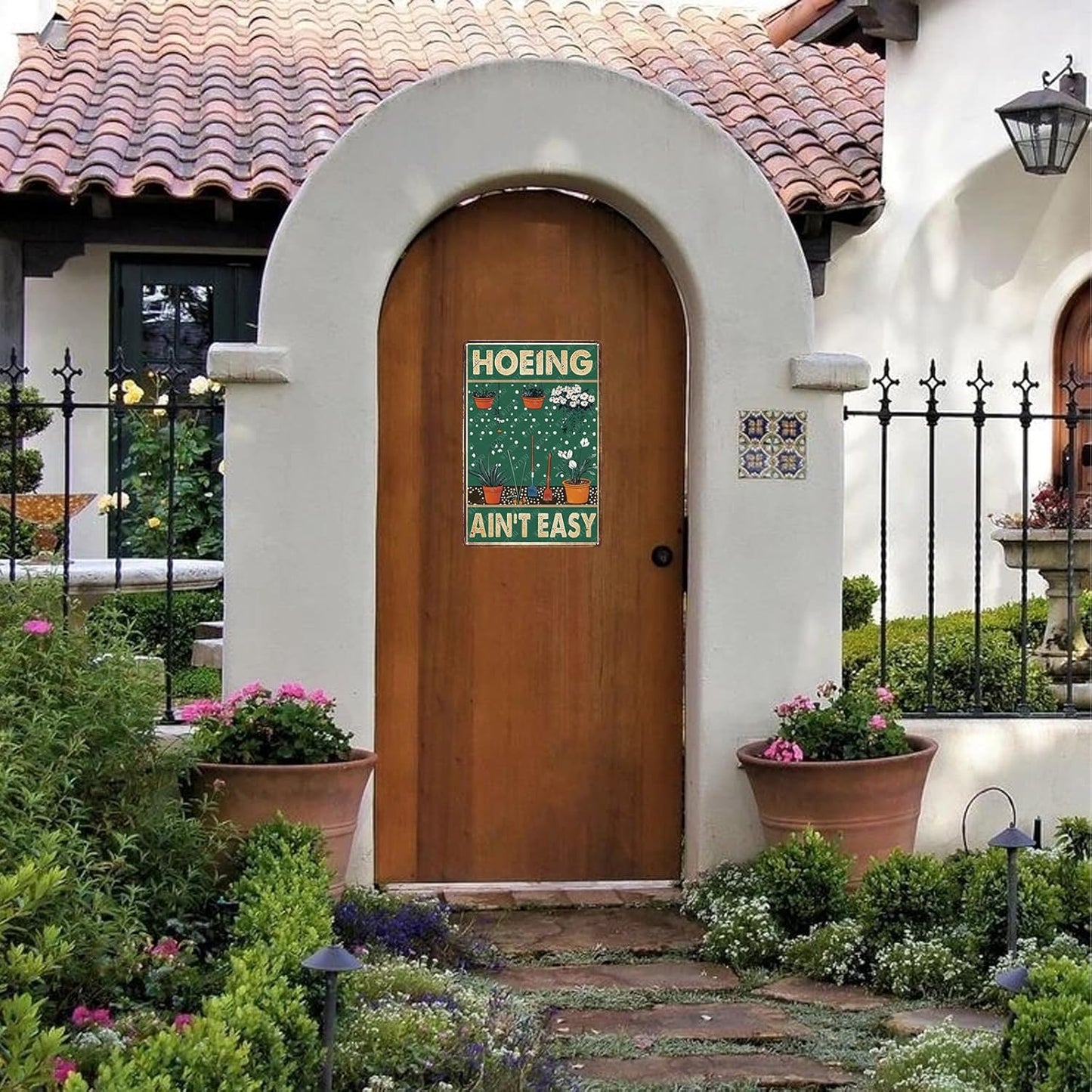 Funny Garden Hoeing Ain't Easy Tin Sign Metal Sign for Garden Yard Farmhouse Gate 12×8 Inch