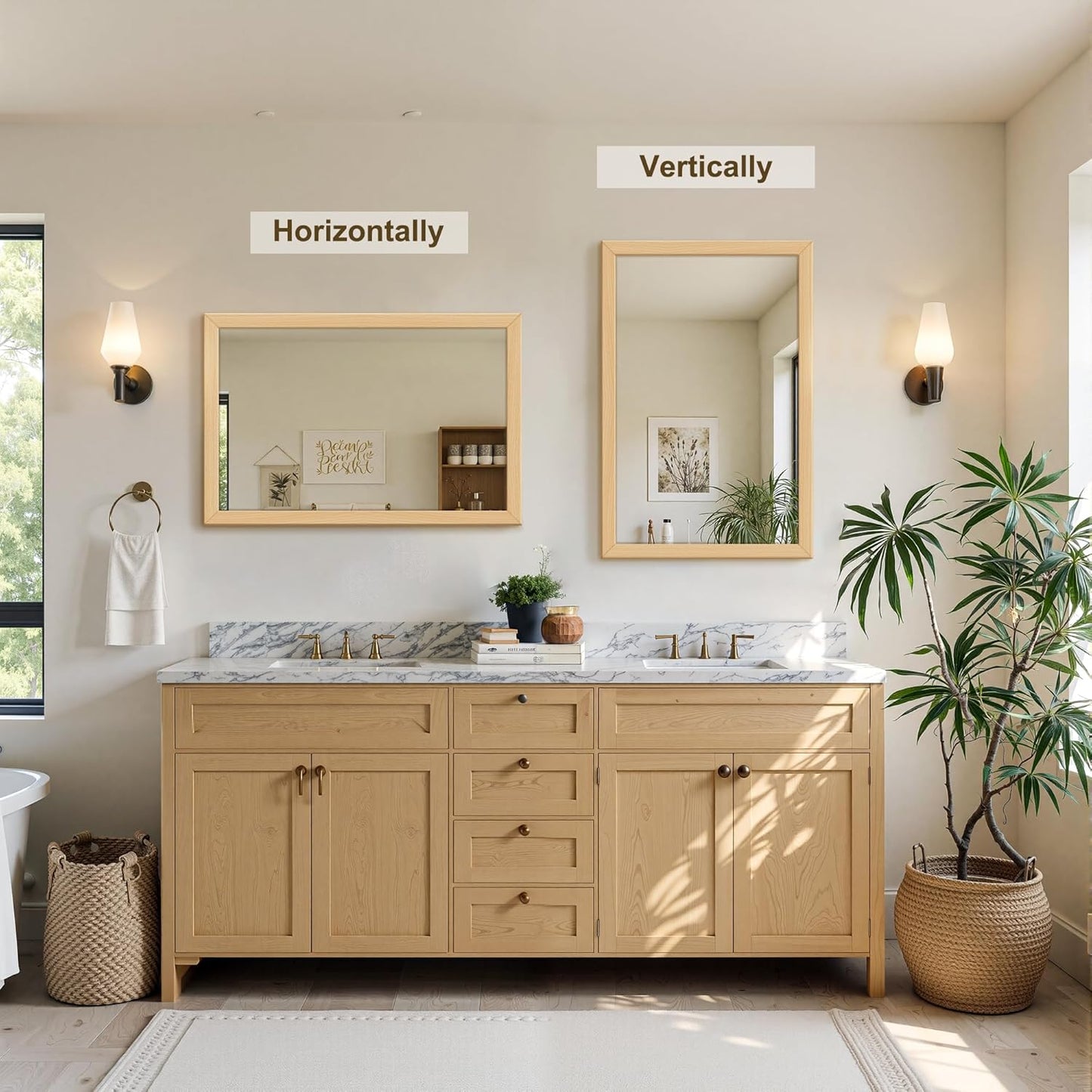 Delma Wall Mirror with Wooden Frame, 30x20 Farmhouse Wall Mounted Floor Mirror with Stand, Vertical Hanging, Leaning Standing for Bathroom,Bedroom, Living Room