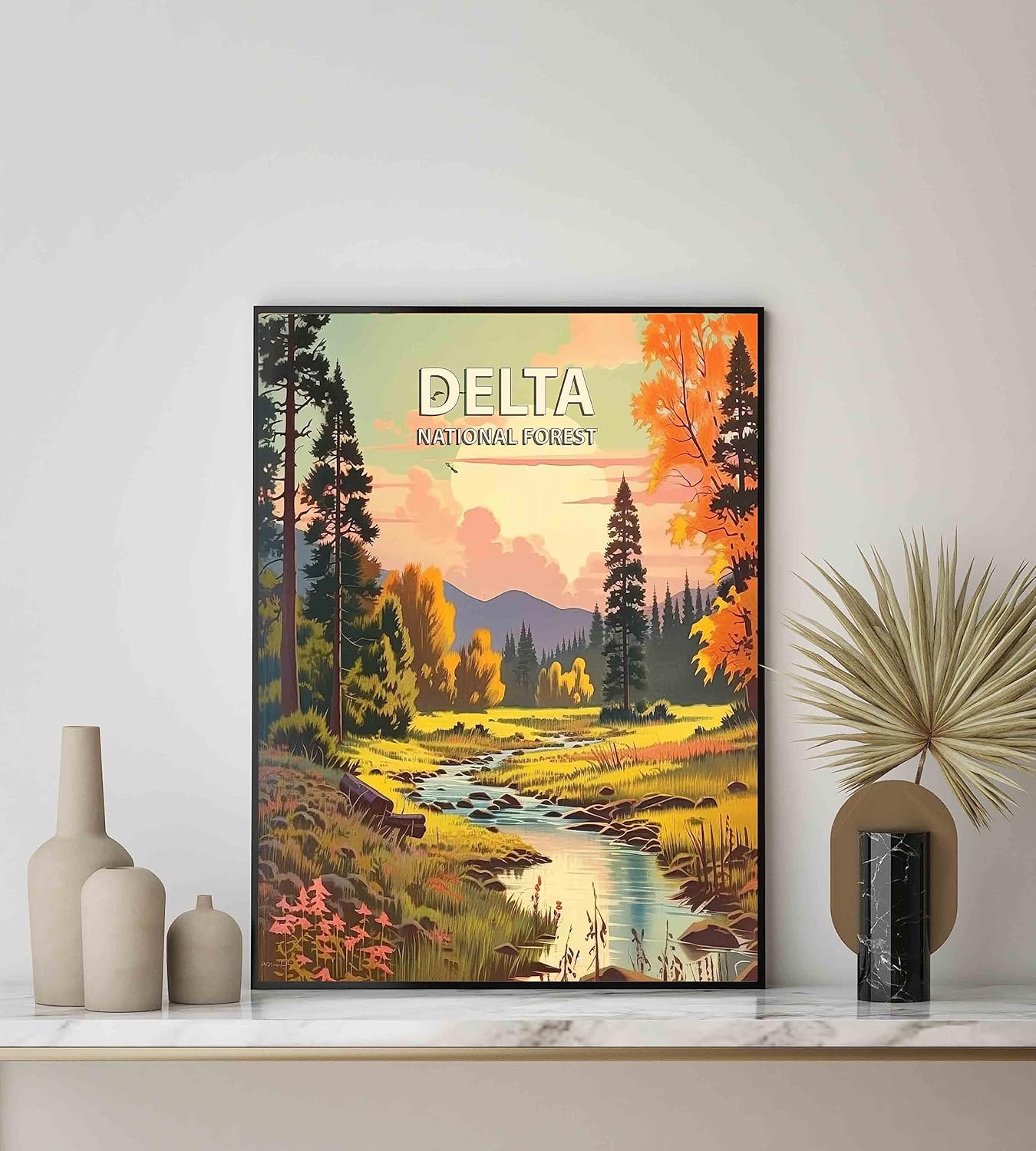 Delta National Forest Poster Art Print Retro Mountain Wall Art Poster Vintage Decor Nature Recreation Wilderness Wildlife Decoration, Outdoor Adventure Scenic Beauty Artwork. (Delta National Forest,