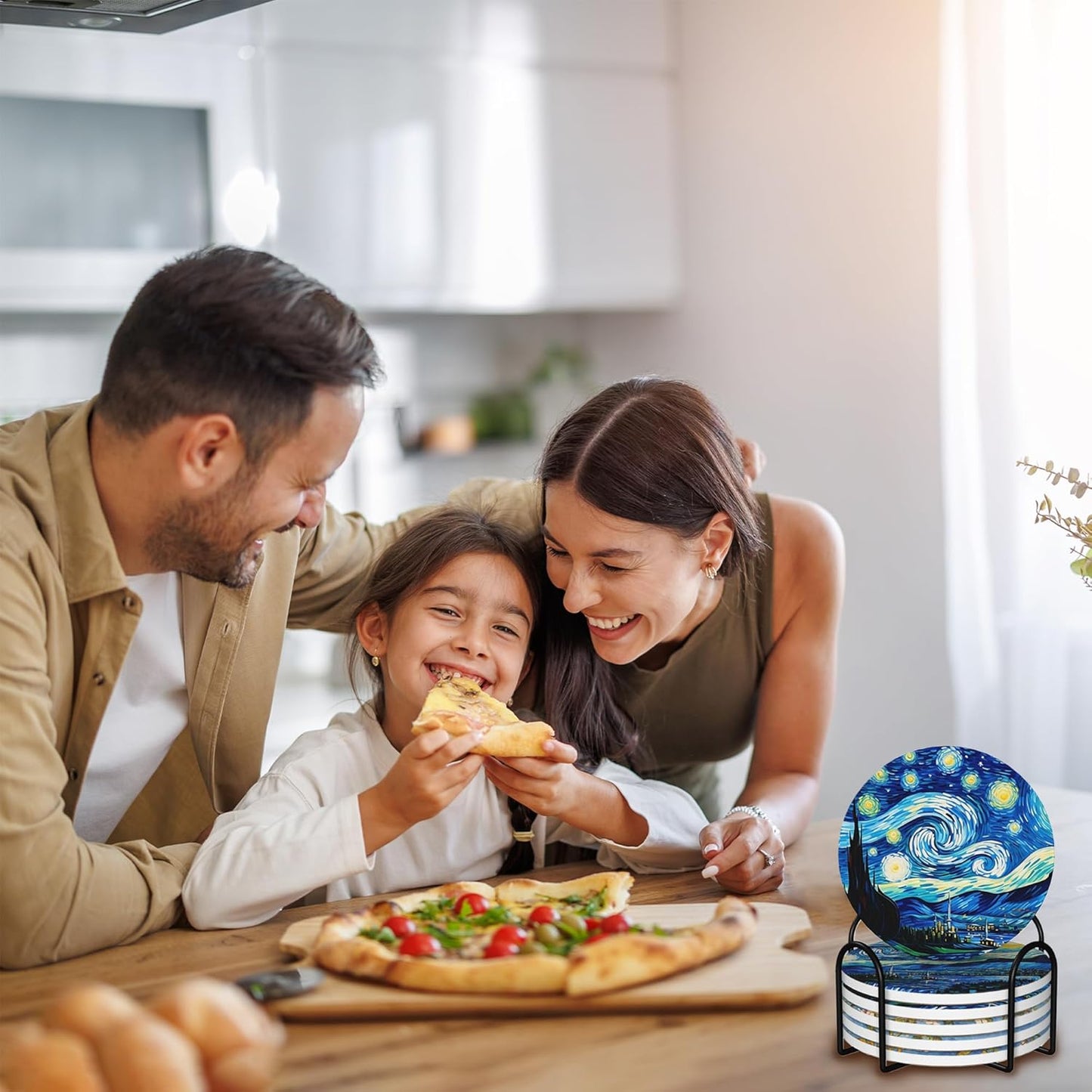 Coasters for Drinks Absorbent with Holder,Abstract Starry Sky Sets of 6 Durable Cup Coaster for Coffee Table Protection,Great Housewarming Birthday Gifts,Home Decor