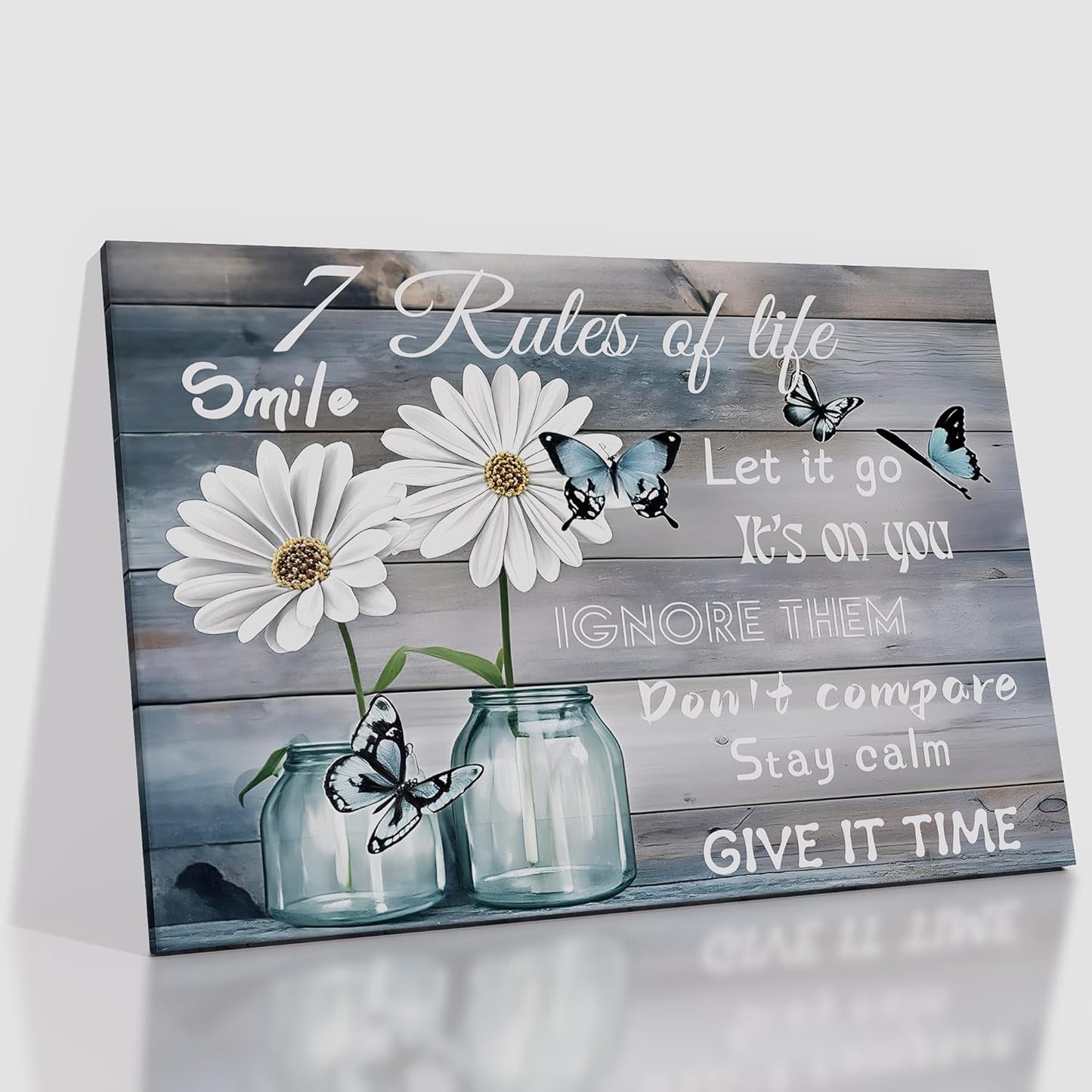 Inspirational Canvas Wall Art Office Decor Poster Print Motivational Quotes Rustic Daisy Butterfly Picture Painting Artwork for Modern Home Bedroom Women Room Bathroom Ready to Hang [18''Wx12''H]