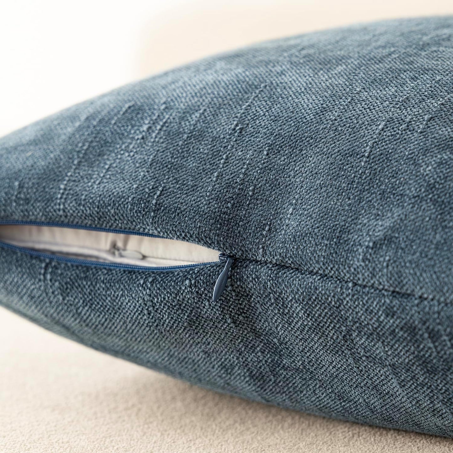 Foindtower Pack of 2 Soft Textured Chenille Throw Decorative Pillow Covers Square Accent Solid Cushion Cover Cozy Neutral Farmhouse Pillow Case for Couch Sofa Bedroom Living Room 26x26 Inch,Blue