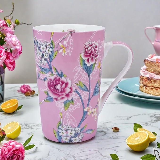 13oz Floral Coffee Mugs for Women Bone China Coffee Mug Cute Mugs Christmas Birthday Gifts for Mom Friends
