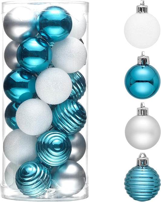 Valery Madelyn 1.57 Inches Small Christmas Tree Decorations Ornament Set for Fall Halloween, 24ct Light Blue and Silver Shatterproof Hanging Ball Ornaments Holiday Party Decor