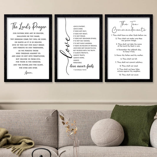 comurdyo Christian Bible Verse Wall Art 24"×16" Set of 3 Positive Religious Minimalist Quotes Sign for Rustic God Jesus Christ Prayer Inspirational Catholic Scripture Decor Wood Framed Hanging (Black)