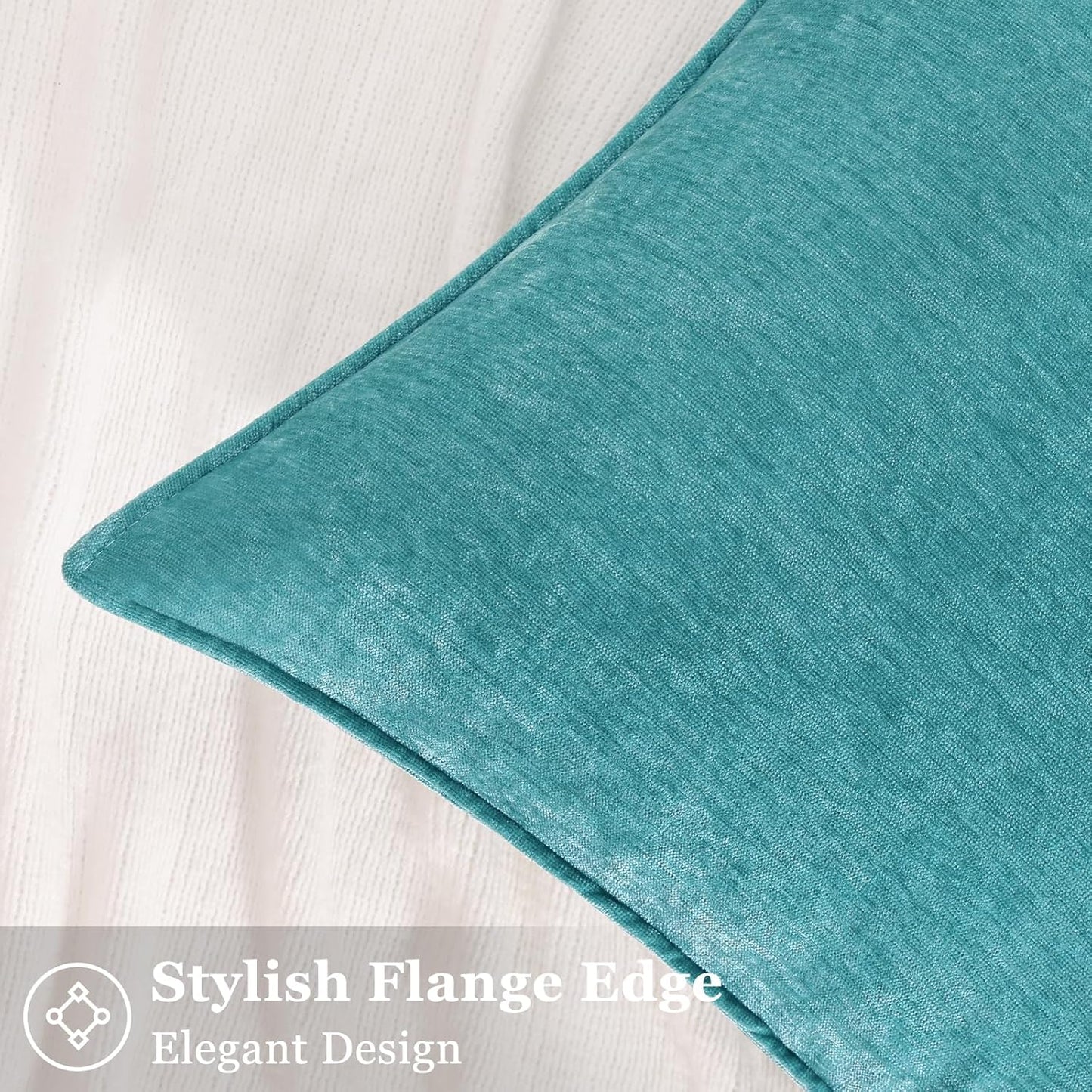 decorUhome Couch Throw Pillow Covers 20x20 Set of 2, Decorative Soft Euro Neutral Chenille Pillow Covers with Elegant Design for Sofa Bed Living Room Home Decor, Teal