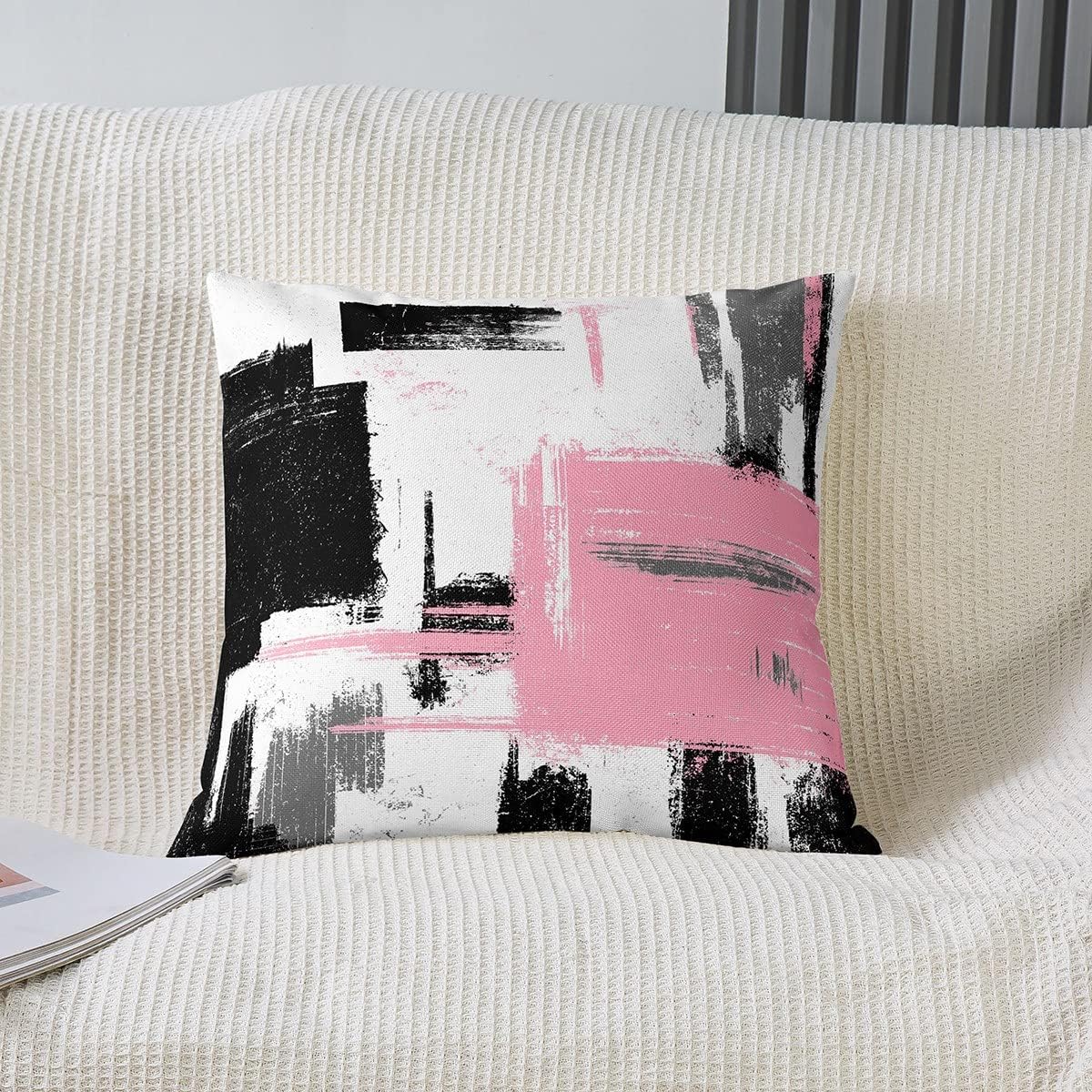 Feelyou Abstract Throw Pillow Covers for Couch Sofa Bed, Set of 2 Modern Abstract Art Decorative Pillows Cushion Covers, Black Pink White Pillow Inserts Not Included, 24x24 inch