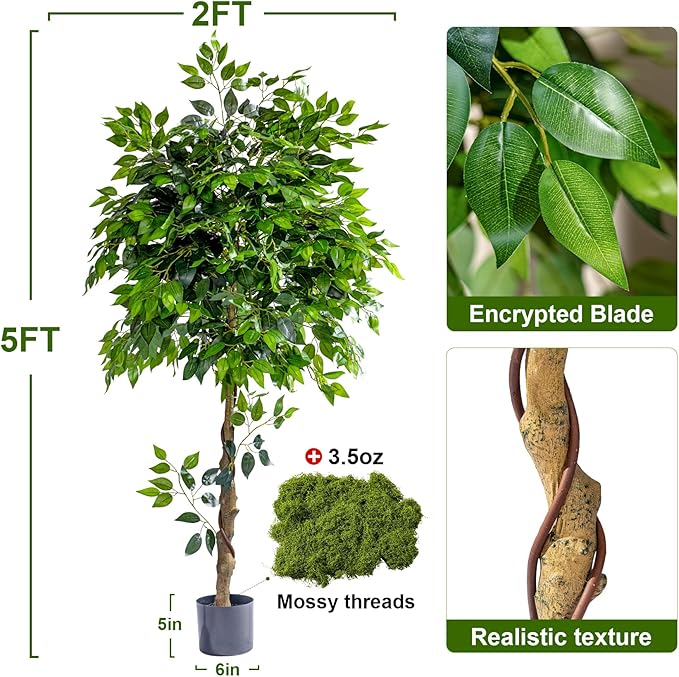 Big Ficus Large Artificial Trees Tall Faux Tree Indoor Outdoor Realistic decoracion Floor Fake plantas for Home Living Room Bedroom Office Porch Outside Patio arboles artificiales para Decor