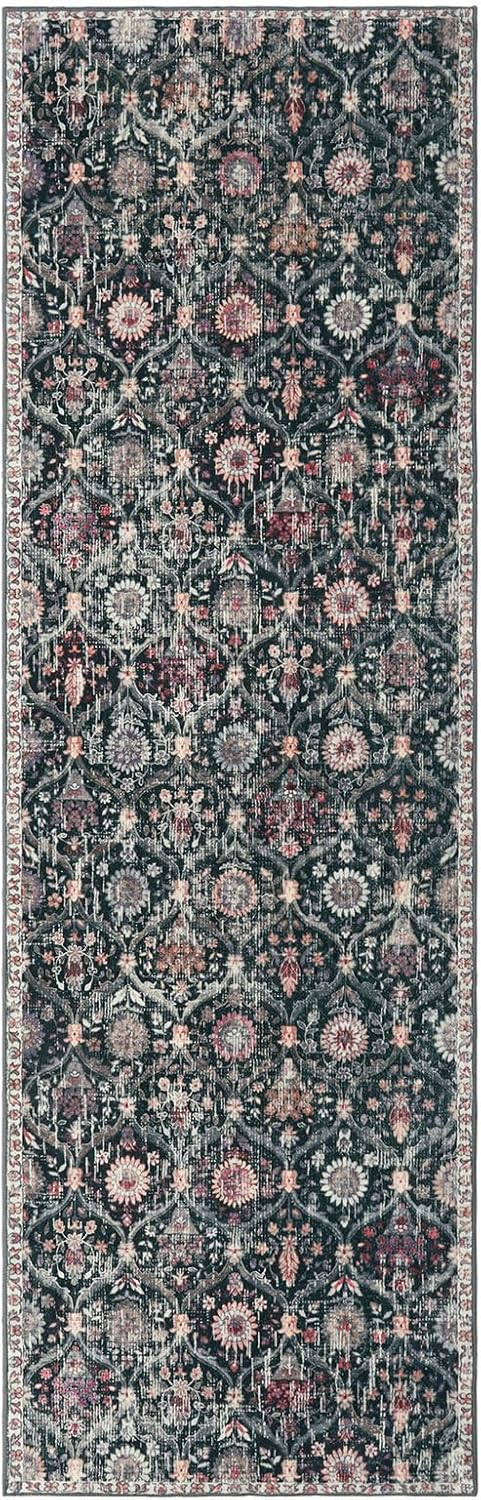 Lahome Moroccan Hallway Rug, 2'5''x8' Kitchen Runner Rugs Non Skid Washable Runners for Hallways, Ultra-Thin Oriental Carpet for Entryway Laundry Room Bedroom Bathroom, Black/Multi