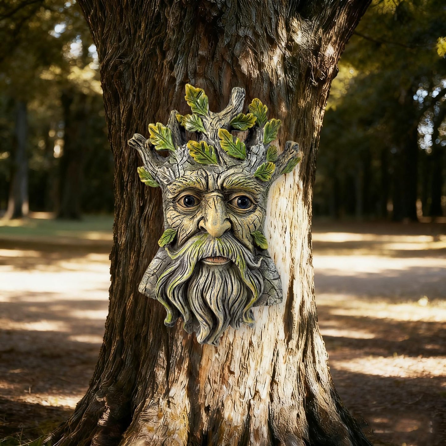 Blue Eye Leaf Tree Face Sculpture, Funny Blue Eye Leaf Old Man Tree Hugger Statue, Indoor & Outdoor Creative Props for Garden and Home,9" x 7" x 2.4"