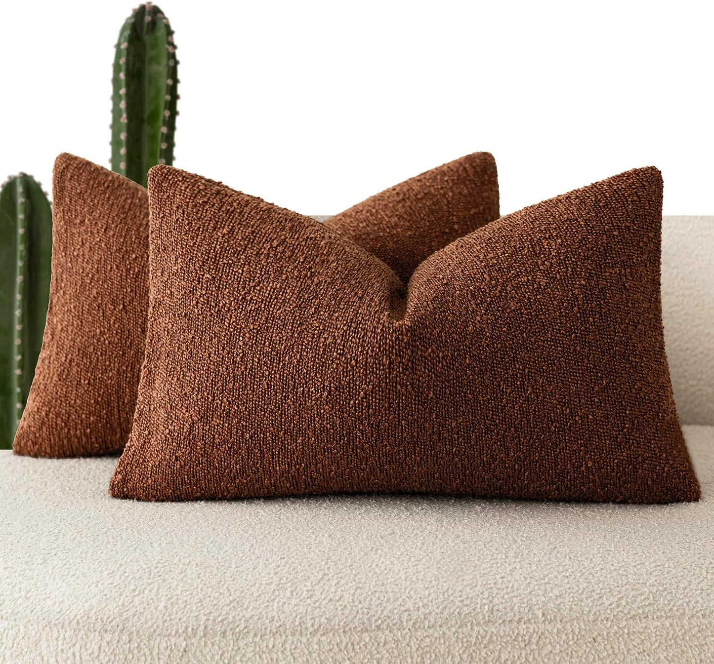 Foindtower Pack of 2 Textured Boucle Throw Pillow Covers Accent Solid Decorative Lumbar Pillow Cases Cozy Couch Cushion Case for Chair Sofa Bedroom Living Room Home Decor 12x20 Inch Red Taupe