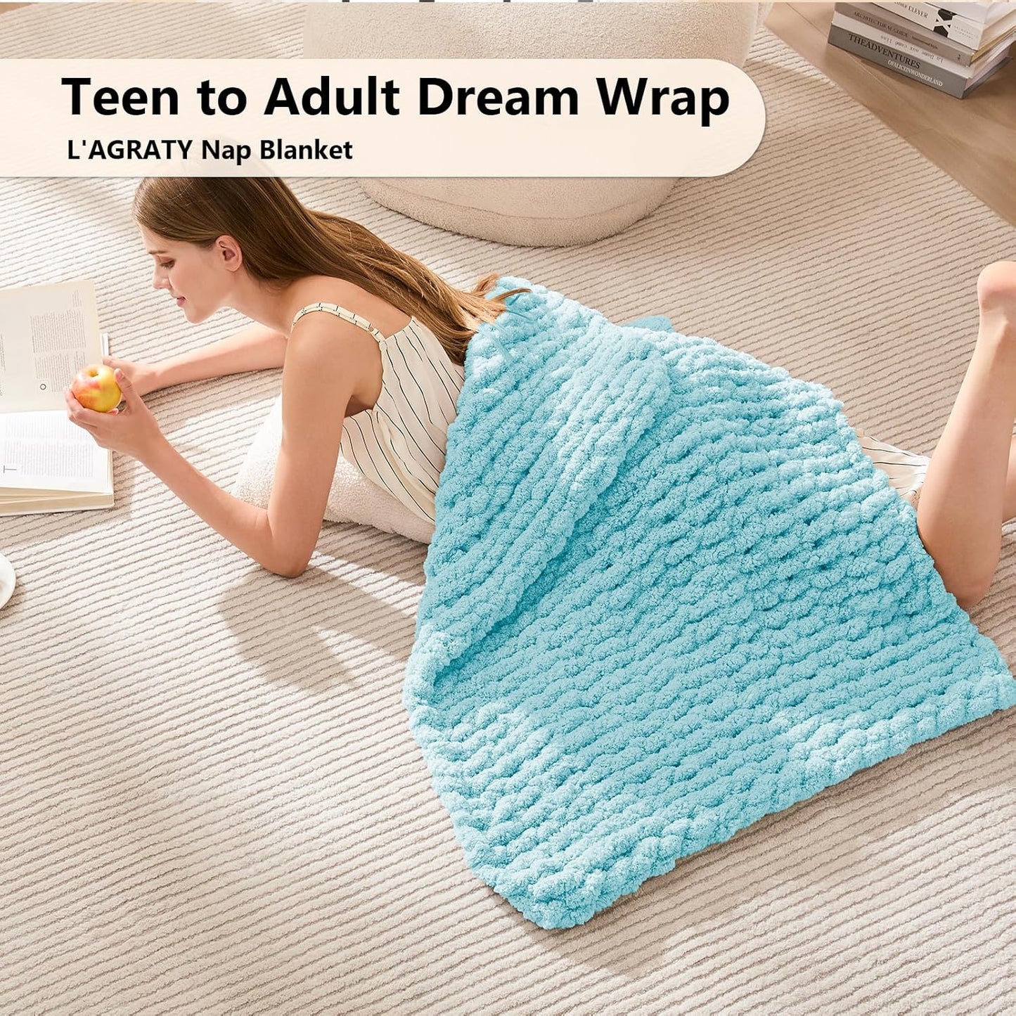 L'AGRATY Chunky Knit Blanket Throw - Soft Chenille Yarn Throw Blanket 30x40：Handmade Thick Cable Knit Crochet Blanket - Large Knit Blanket Chunky Rope Knot Throw Blanket for Couch Sofa Bed Home Decor