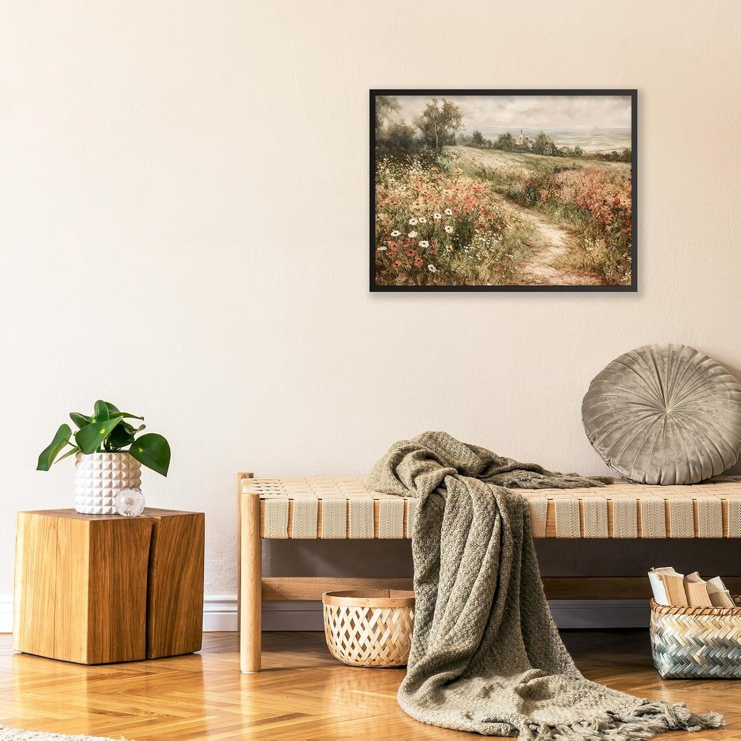 Landscape Wildflower Wall Art Nature Botanical Floral Posters Retro Cottagecore Plant Paintings Canvas Prints 12x16 inch Black Framed for Farmhouse Living Room Wall Decor