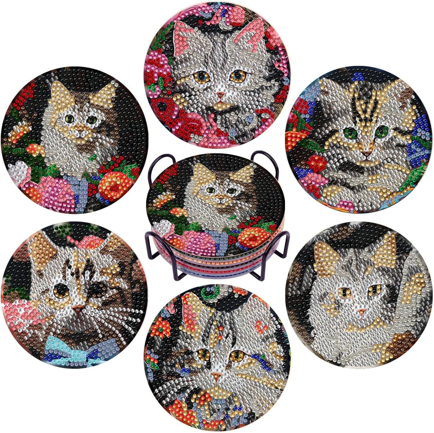 EWJRNSF 6 PCS Diamond Painting Art Coasters Set with Holder - Small Diamond Painting Coasters Kit for Beginners and Adults