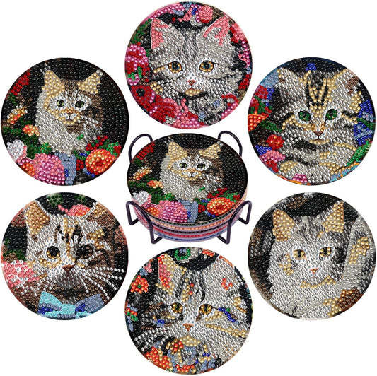 EWJRNSF 6 PCS Diamond Painting Art Coasters Set with Holder - Small Diamond Painting Coasters Kit for Beginners and Adults
