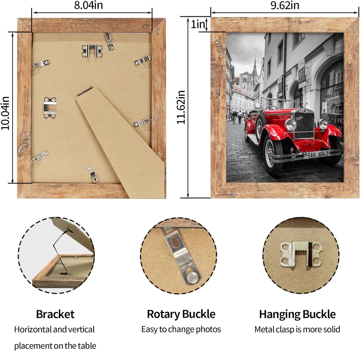 iRahmen 8x10 Picture Frame Set of 4, High Definition Real Glass 8 x 10 Photo Frames for Desktop Display and Wall Mounting(Distressed White+Oak+Rustic Brown+Black)