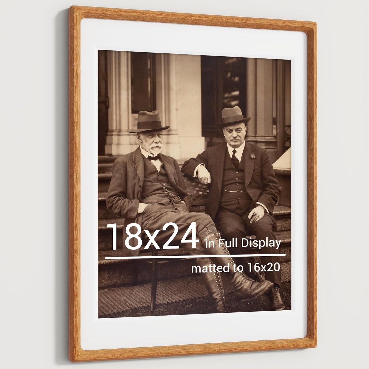 Heimlove 18x24 Picture Frames Natural Teak,Original Wood Hand Make Crafted Poster Frame with Mat to 16x20 Graduation Picture Display,Family Picture,Wedding Picture,Photo,Document Wall Mounted