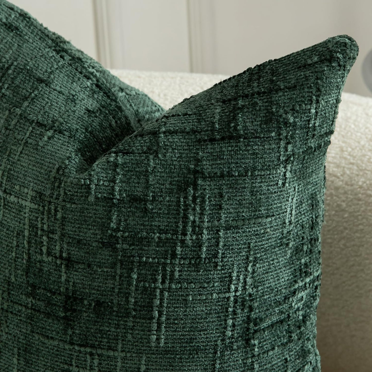 MANDIOO Pack of 2 Soft Chenille Textured Throw Pillow Covers Square Accent Solid Decorative Cushion Cover Cozy Farmhouse Pillow Case for Couch Sofa Bed Living Room 22x22 Inch Dark Green