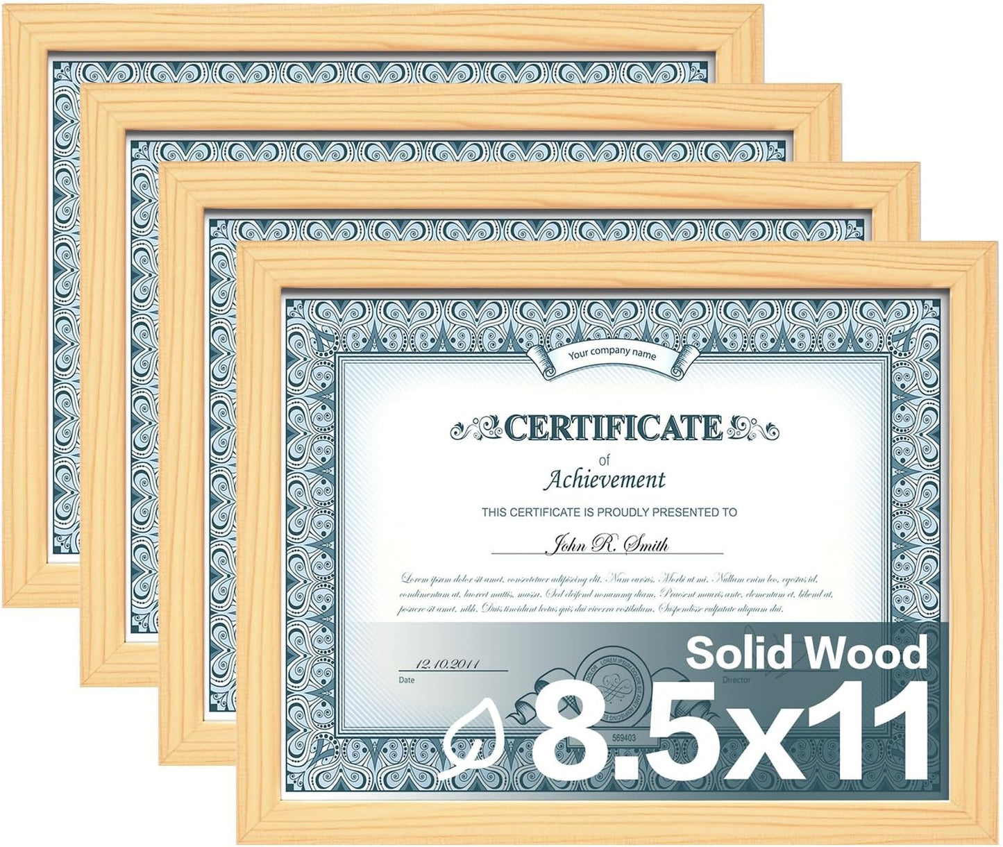Egofine 8.5x11 Picture Frames Set of 4, Made of Solid Wood Covered by Plexiglass for Document,Diploma, Certificates and Degree, for Table Top Display and Wall Mounting Photo Frame Natural Wood