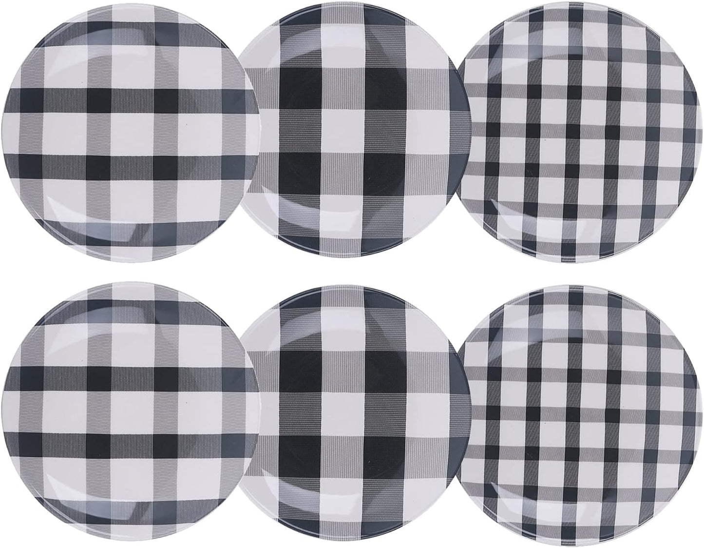 Bico Plaid Check Black and White Appetizer Plates Set of 6, 6 Inch Small Ceramic Dessert Plates for Snacks, Salad, Tablescape, Microwave and Dishwasher Safe, Gift for Housewarming and Thanksgiving