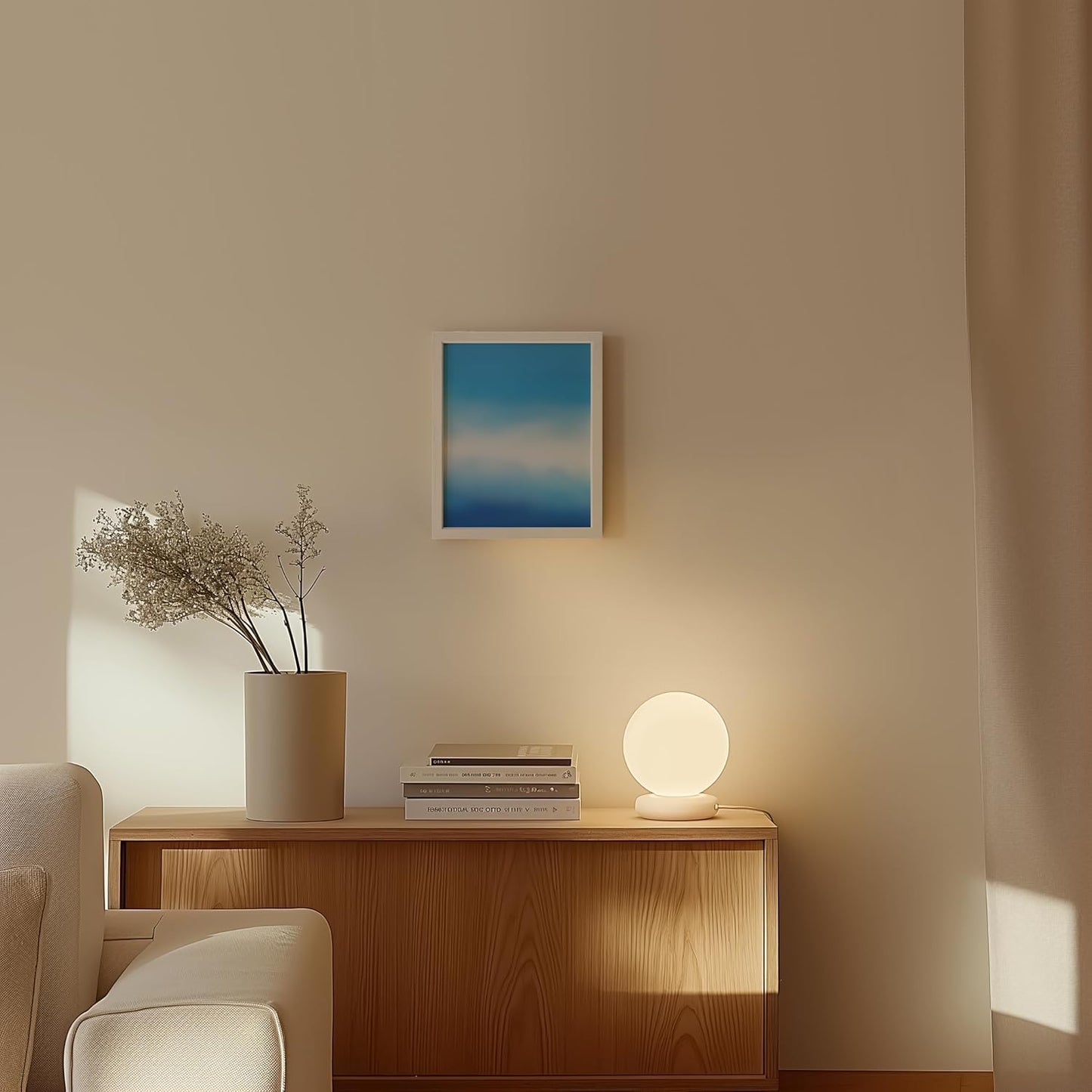 HAUS AND HUES Modern Abstract Wall Art - Blue and Green Living Room Art, Modern Artwork for Walls, Minimalist Picture for Living Room(Blue Tie-Dye, White Frame, 8x10)