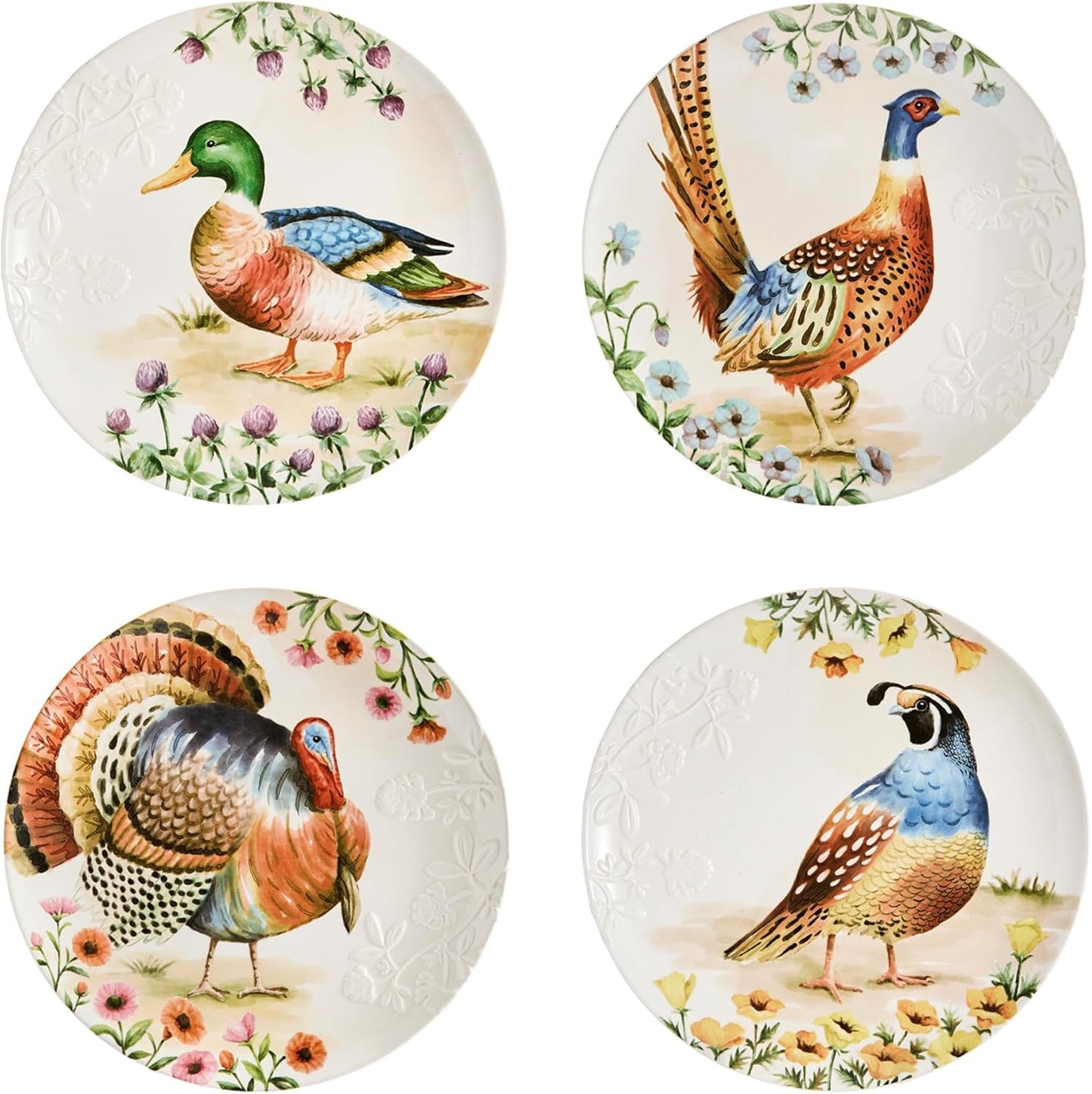 Bico Autumn Birds Salad Plates Set of 4, 8.75 Inch Ceramic Dessert Plates for Salad, Appetizer, Side Dishes, Microwave and Dishwasher Safe, Gift for Housewarming and Thanksgiving