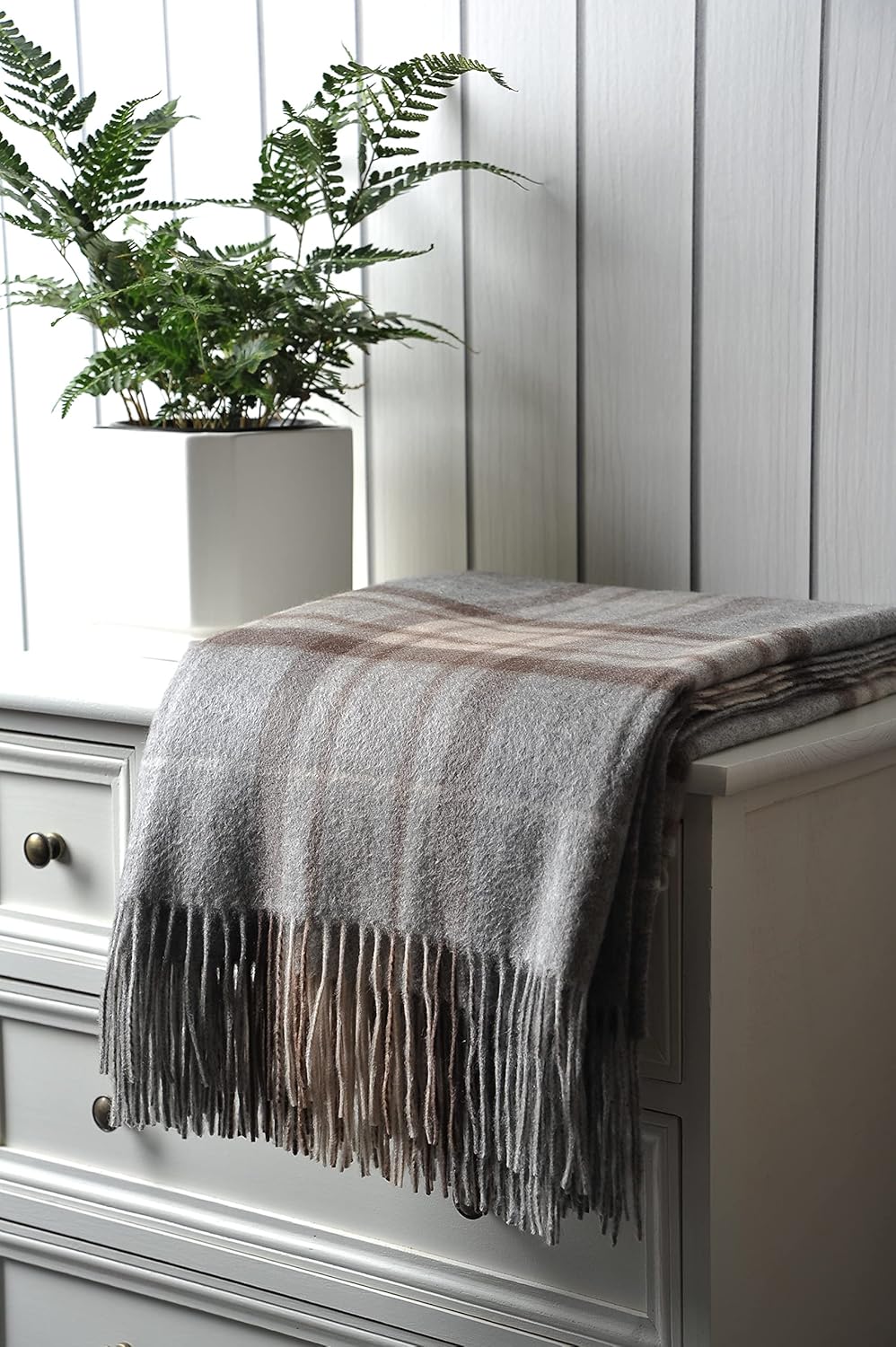 EP Mode 100% Pure Cashmere Throw Blanket for Sofa, Classic Design with Gift Box (Grey Tartan)
