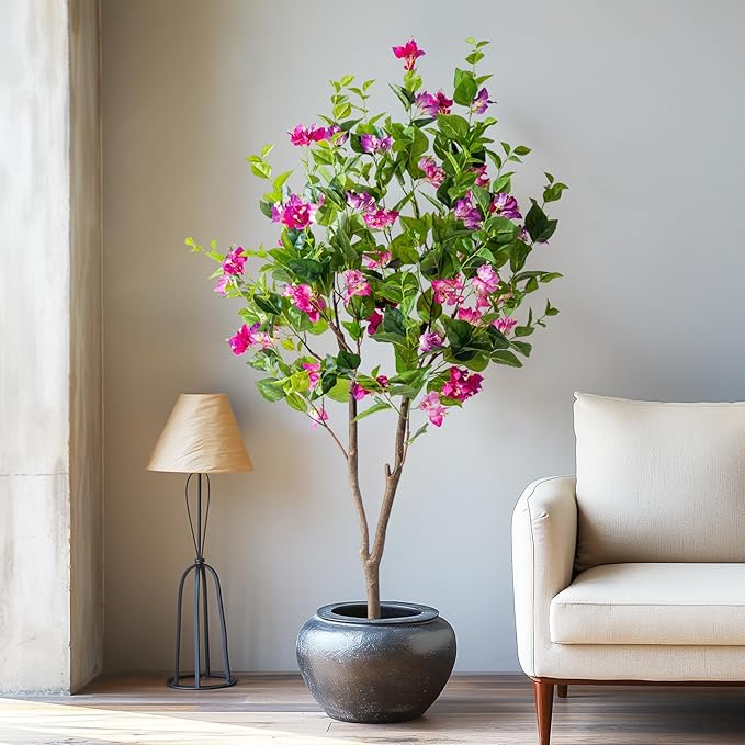5FT Artificial Bougainvillea Tree Artificial Tree Tall Potted Fake Bougainvillea Trees for Outdoor Indoor Lifelike Potted Faux Plants with Wood Trunk and Flowers Office Wedding Home Decor