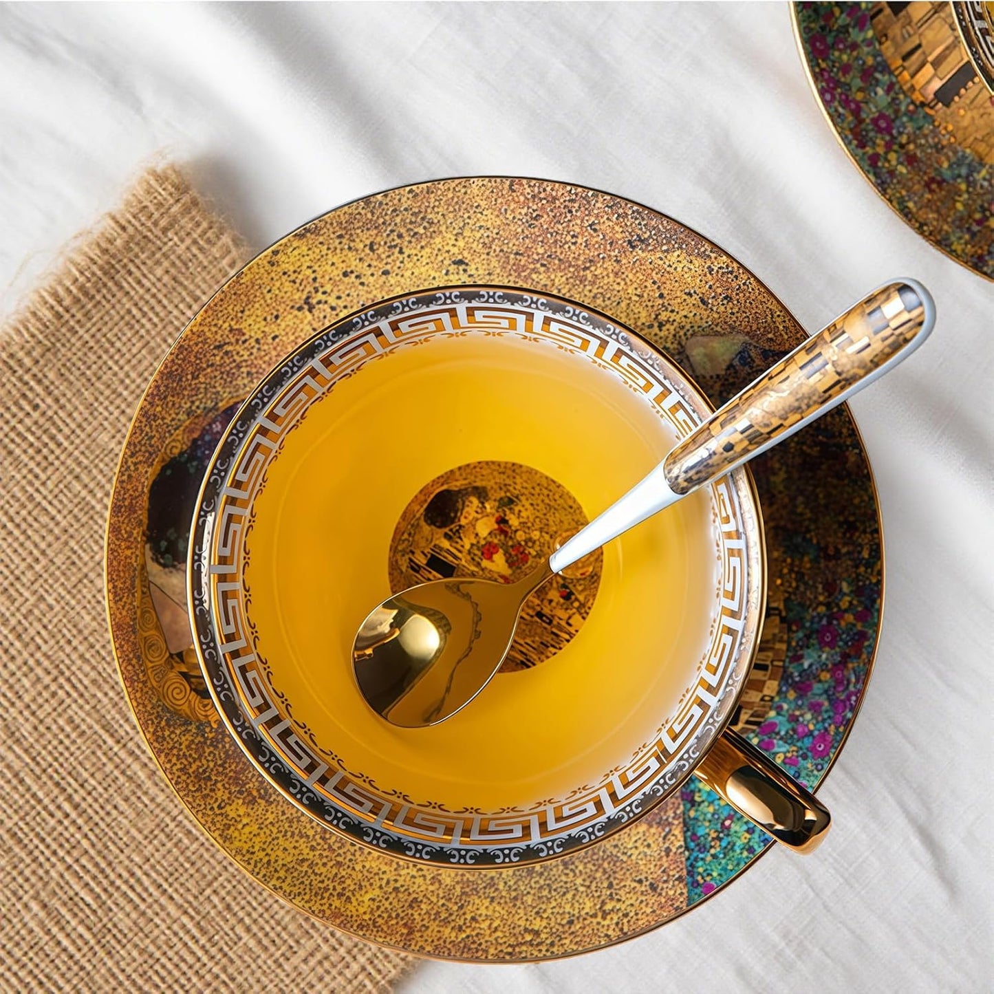 Ebrima Bone China Cup & Saucer Set, European Tea Cup Set with Spoon, Vintage Ceramic Coffee Cups for Home, Kitchen, Wedding, Christmas Gift