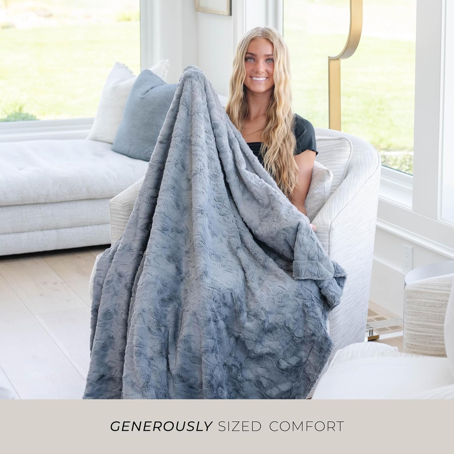 GRACED SOFT LUXURIES Throw Blanket Softest Warm Elegant Cuddly Cozy Comforting Faux Fur for Couch, Sofa, Bed, Chair, Living Room (Solid Gray, Large 50" x 60")