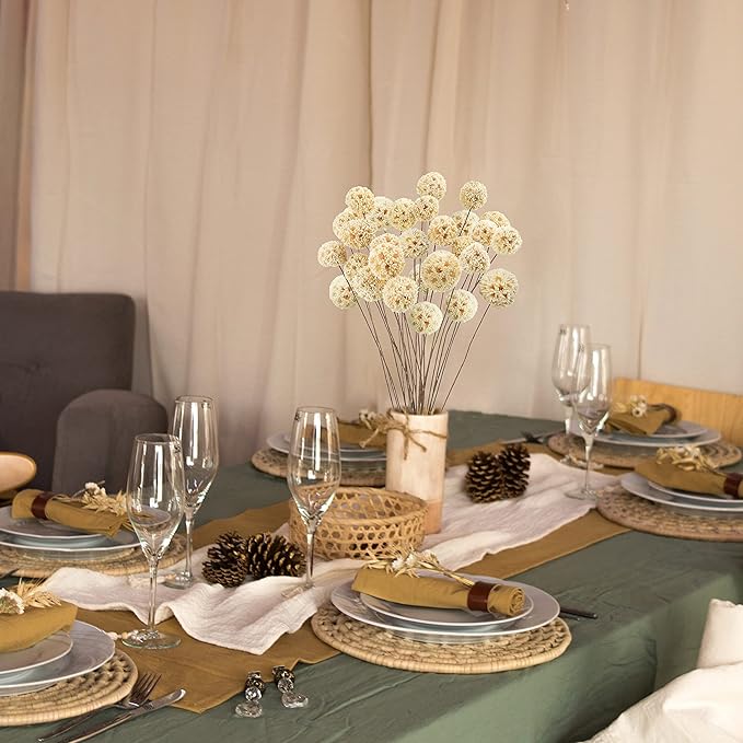 24 PCS Dried Craspedia Billy Balls Flowers, 18” Natural Dried Flowers Bouquet for Vase Floral Arrangements Wedding Table Centerpieces Party DIY Home Decor (White)