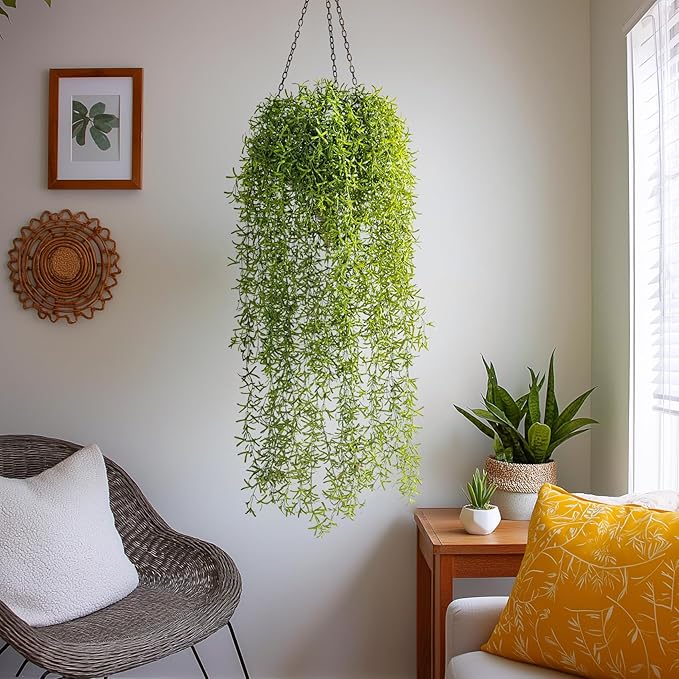 4PCS Fake Hanging Plants Set - Ultra Realistic Artificial Vine with Lifelike Leaves, Zero Maintenance Home & Office Decor for Wall, Shelf, Wedding Arch