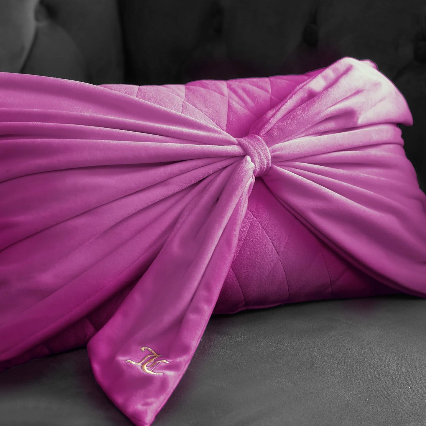Juicy Couture Decorative Throw Pillow, 10"x18", Velvet Bow-Electric Violet Purple