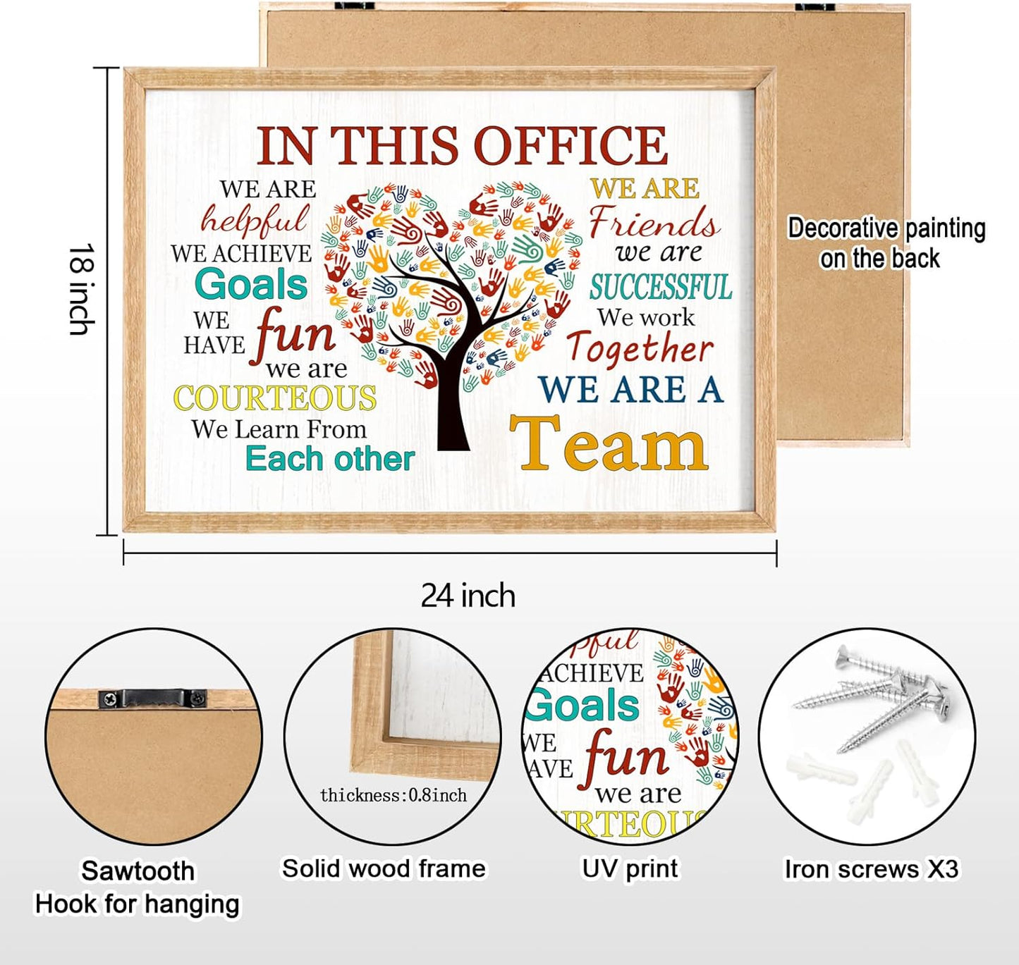 In This Office We Are A Team Wall Decor 24x18 Inch Frame Office Inspirational Wall Art, Motivational Teamwork Wooden Hanging Sign