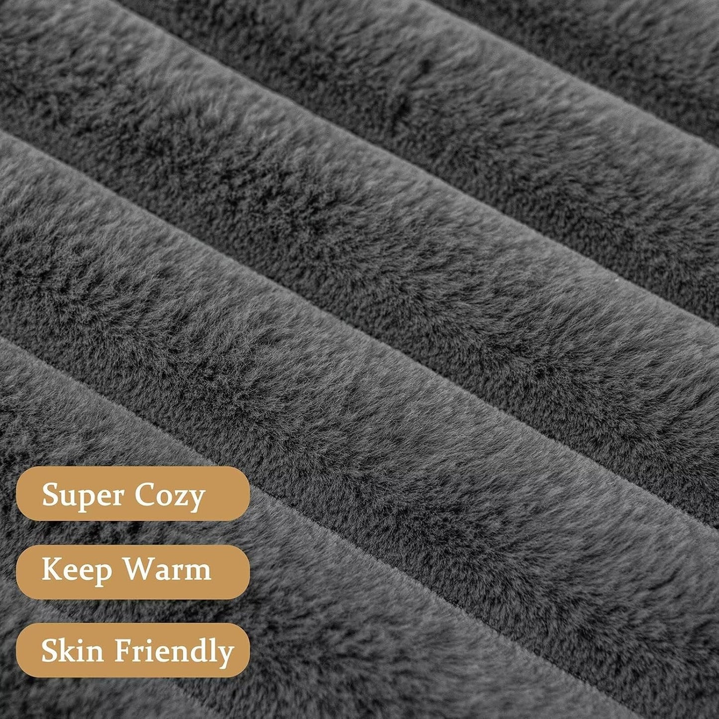 Grey Faux Fur Throw Blanket for Couch, Fuzzy Cozy Soft Warm Plush Striped Throw Blanket, Decorative Fluffy Winter Blanket for Sofa Chair Bed Living Room Home Decor, 60"x80"