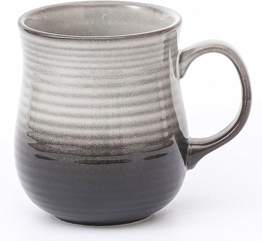 21 oz Large Ceramic Coffee Mugs, Pottery Mug Handmade, Ceramic Tea Cups with Handle for Office and Home, Dishwasher and Microwave Safe (Grey Black)