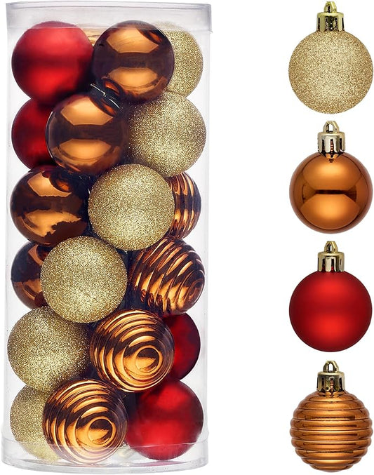 Valery Madelyn 1.57 Inches Small Christmas Tree Decorations Ornament Set for Fall Halloween, 24ct Red and Brown Shatterproof Hanging Ball Ornaments Holiday Party Decor