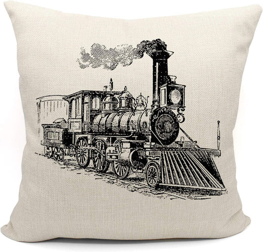 Mancheng-zi Train Pillow, Train Decor Pillow Covers 18x18, Train Pillow Cushion, Train Themed Room Decor, Gifts for Train Lovers,Train Gifts for Men, Train Decor Linen Cushion Cover for Sofa