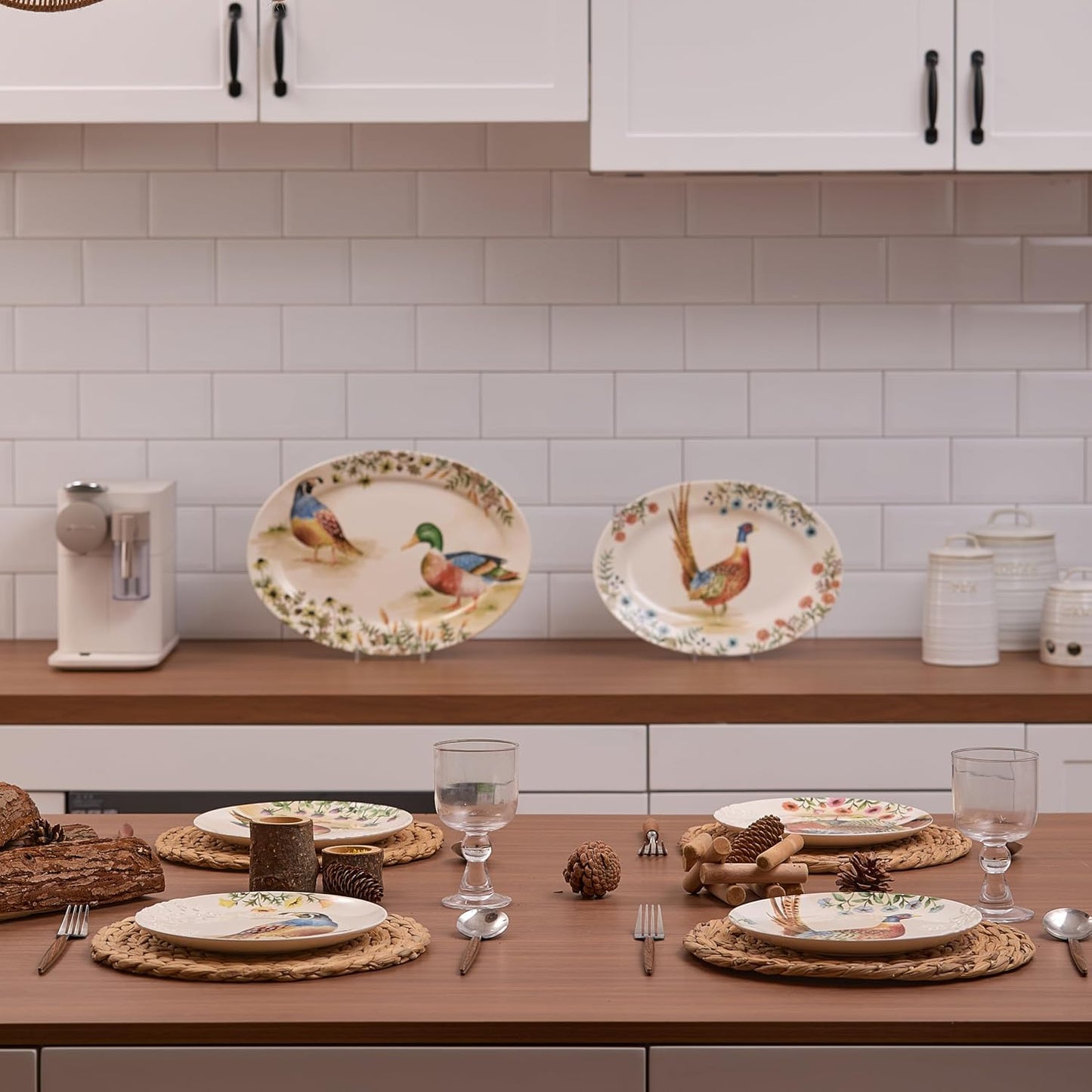 Bico Autumn Birds Salad Plates Set of 4, 8.75 Inch Ceramic Dessert Plates for Salad, Appetizer, Side Dishes, Microwave and Dishwasher Safe, Gift for Housewarming and Thanksgiving