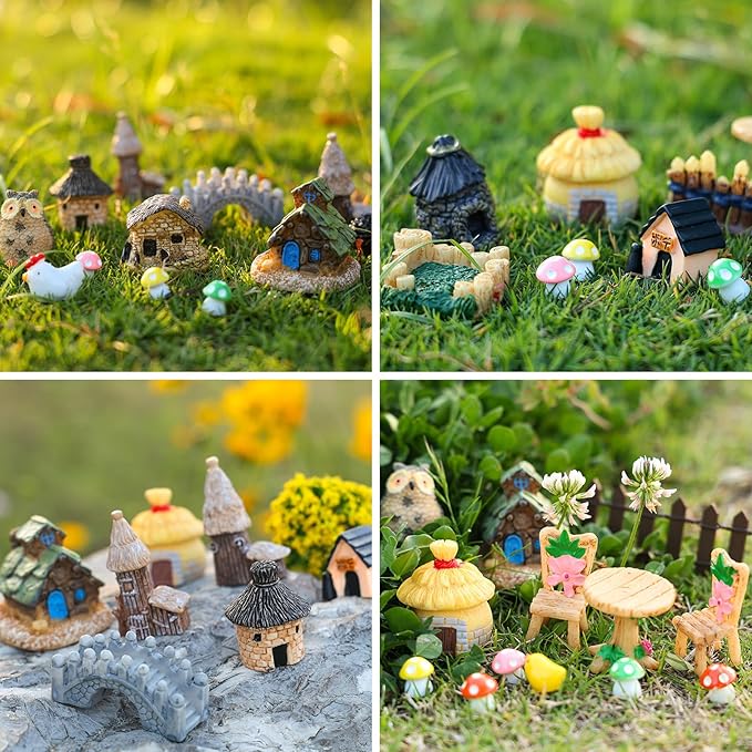 60 PCS Mini Fairy Garden Accessories Kit Enchanted Miniature House Decor Set with Tiny Figurines, DIY Micro Landscape Ornaments for Terrarium, Dollhouse Succulent Craft