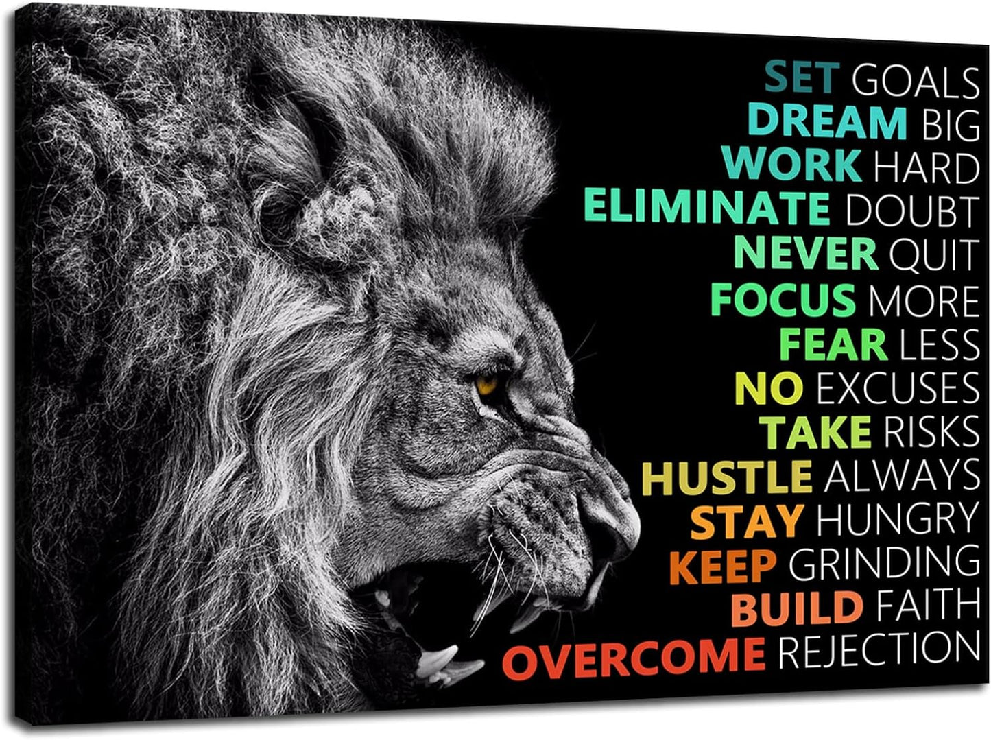 Inspirational Canvas Wall Art Success Positive Affirmation Quotes Pictures Motivational Print Lion Poster Painting Colorful Artwork Office Decor for Living Room Framed Ready to Hang[24''W x 36''H]