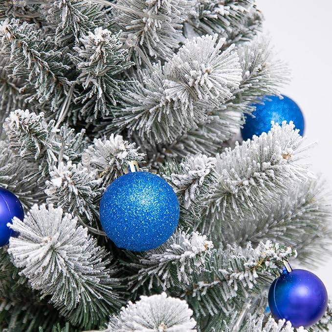 24'' Mini Artificial Christmas Tree with LED Lights, Faux Pine Cones and Berrys Pre-Lit Snow Flocked Xmas White Trees Christmas Porch Decorations Small Fake Trees for Outdoor Home Yard - Set of 2