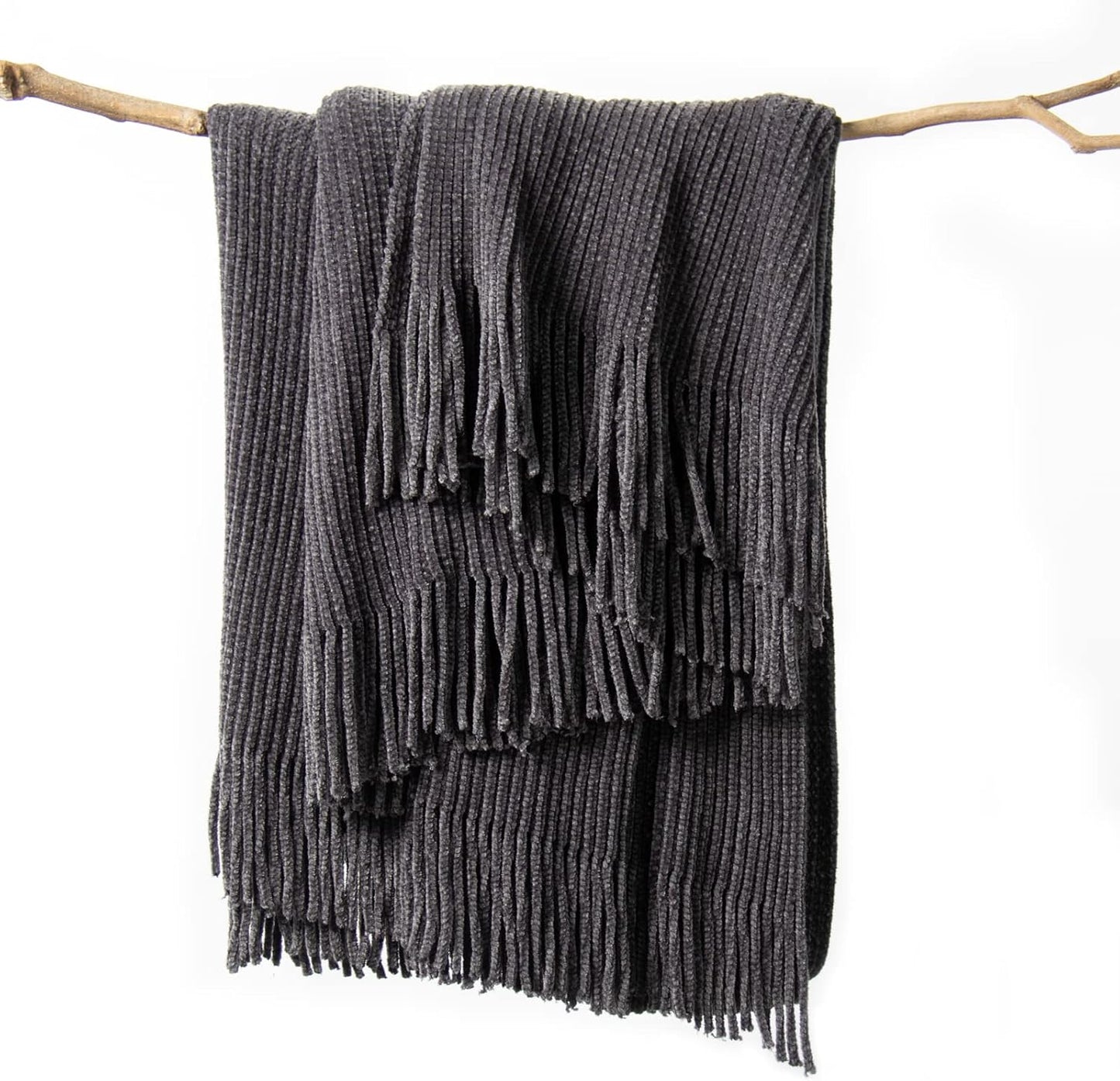 lifein Throw Blanket for Couch, Soft Boho Decor Bed Throw,Cozy Grey Knitted Chenille Small Farmhouse Lightweight Throw (Dark Grey,50 * 60")