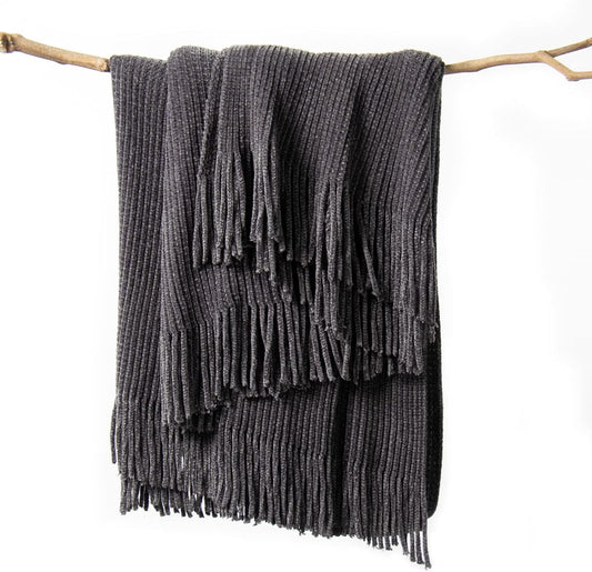 lifein Throw Blanket for Couch, Soft Boho Decor Bed Throw,Cozy Grey Knitted Chenille Small Farmhouse Lightweight Throw (Dark Grey,50 * 60")