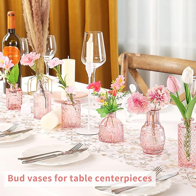 Glass Bud Vases in Bulk Set of 30 Pcs,Small Glass Vases for Flowers as Wedding Centerpieces for Tables,Clear Flower Vases Suitble for Wedding Decorations,Home Decor (Light Pink, 30 pcs)